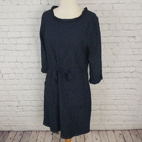 TAHARI Blue Lace Shift Dress sz10 pockets - Picture 3 of 6